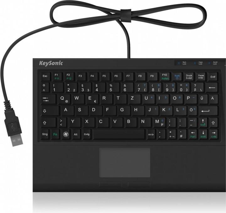 Actual product image Icy Box KeySonic Mini Keyboard, smart touchpad, USB, Black (US, Cable)