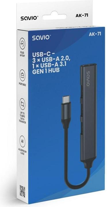 Produktbild Savio USB-C 3.1 hub AK-71 (USB-C, 4 Ports)