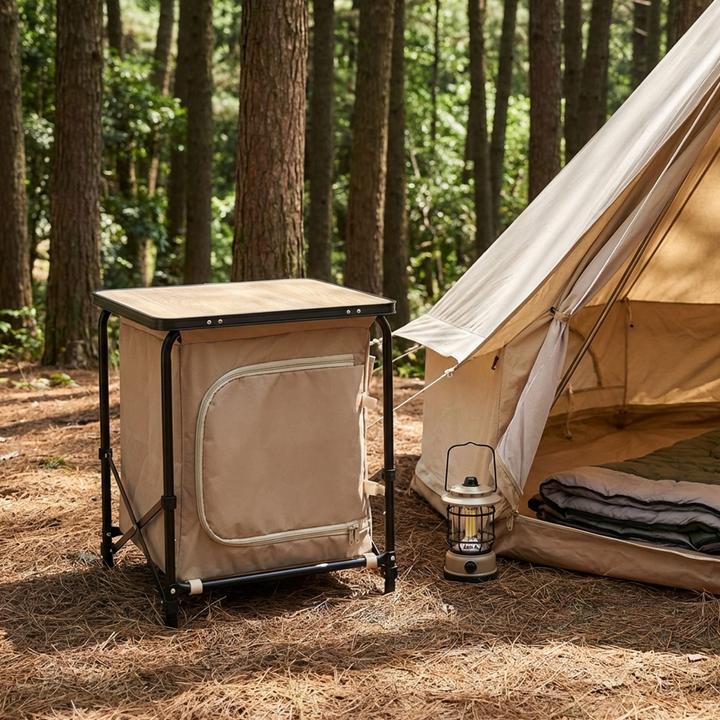 Produktbild Redcliffs Camping Faltschrank, beige-schwarz, Camping-Küchenbox