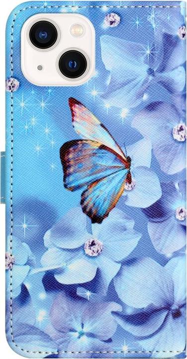 Actual product image Ueli Express iPhone 15 Book Case with Card Pocket Blue Butterfly (Apple iPhone 15)