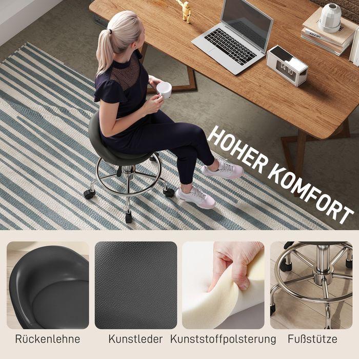 Actual product image Swisshandel24 Rollhocker höhenverstellbar mit Rückenlehne Drehhocker 59-75 cm Arbeitshocker
