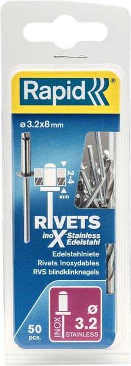 Produktbild Rapid Edelstahl Blindniete Ø 3,2 x 8 mm