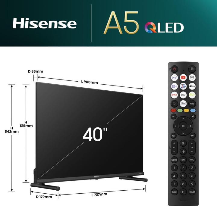 Actual product image Hisense TV 40A5NQ (40", A5N, QLED, Full HD, 2024)