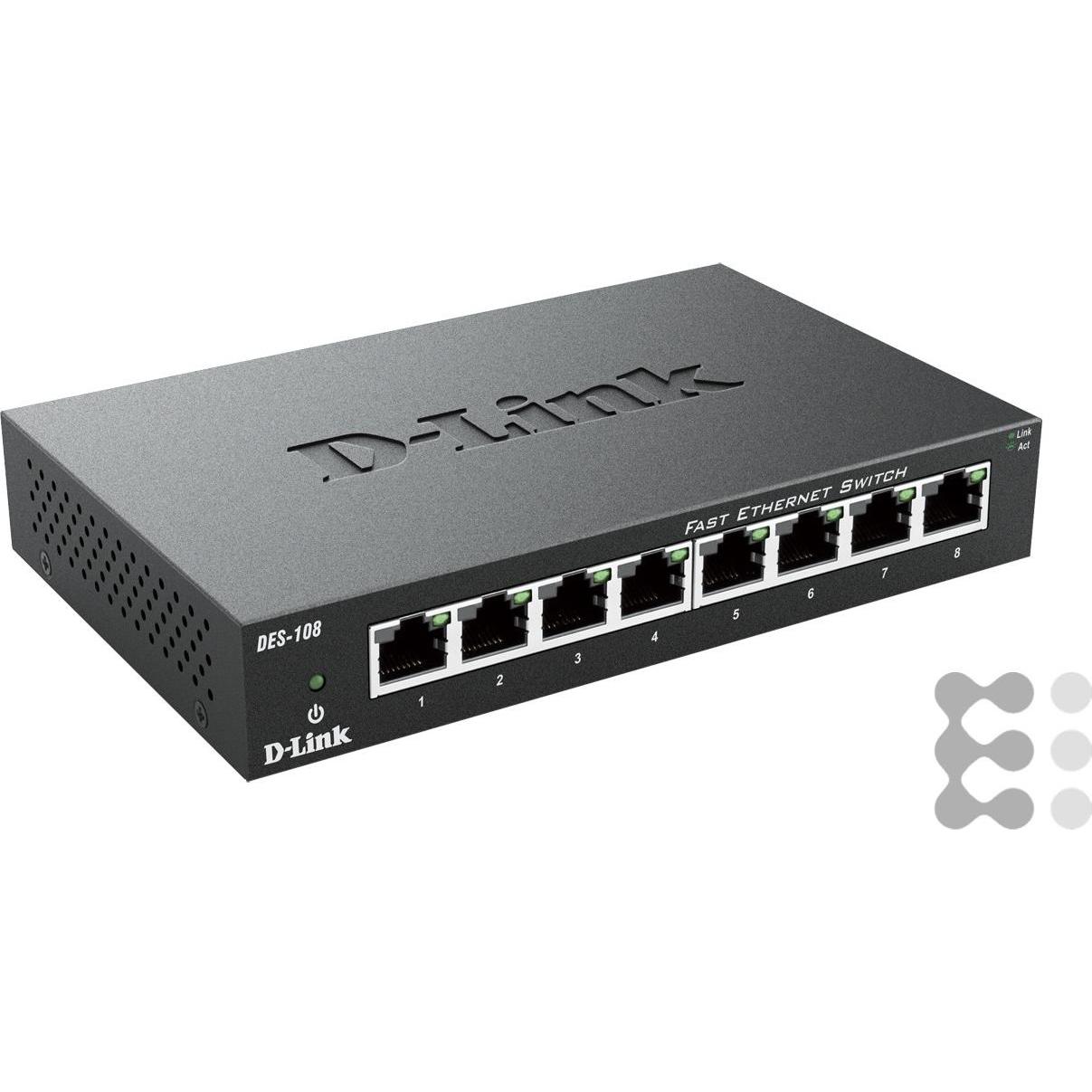 D-Link DES-108/E (8 Ports), Netzwerk Switch, Schwarz