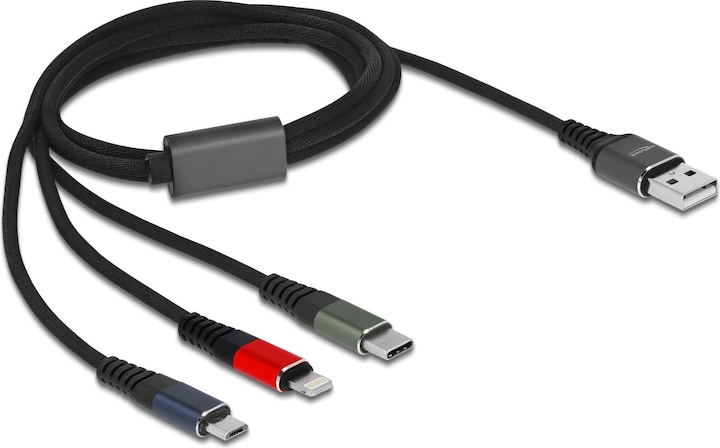 Image du produit Delock USB-A – USB-C, Lightning, USB Micro B (1 m, USB 2.0)