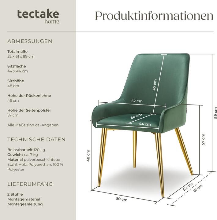 Immagine prodotto tectake Sedia imbottita Avane, look velluto, portata 120 kg