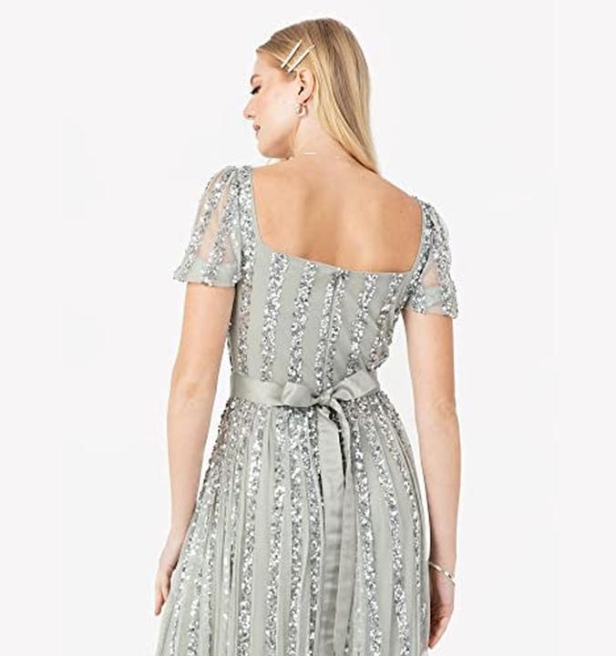 Produktbild Maya Deluxe Pailletten Maxikleid mit Vierkantausschnitt und Hoher Taille für festliche Anlässe (32)