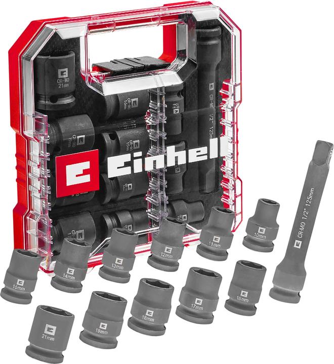 Einhell Impact Stecknuss-Set, 109283, 12-teilig (19 mm, 12 mm, 14 mm, 16 mm, 10 mm, 21 mm, 18 mm, 17 mm, 11 mm, 15 mm, 13 mm)