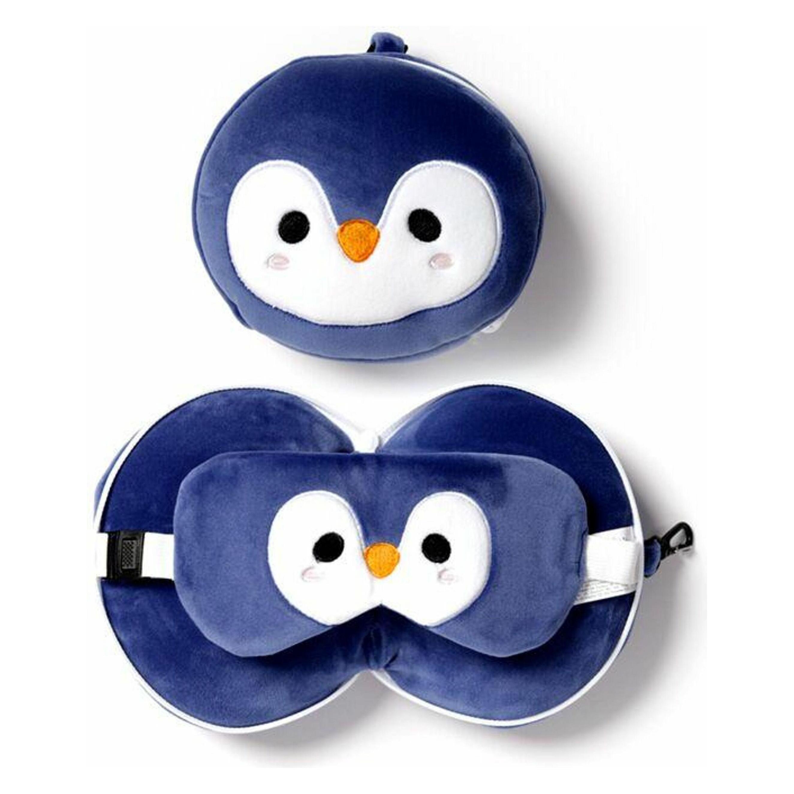 Puckator, Reisezubehör, Relaxeazzz Plüsch Pinguin, Blau, Weiss, (Kopf- & Nackenkissen)