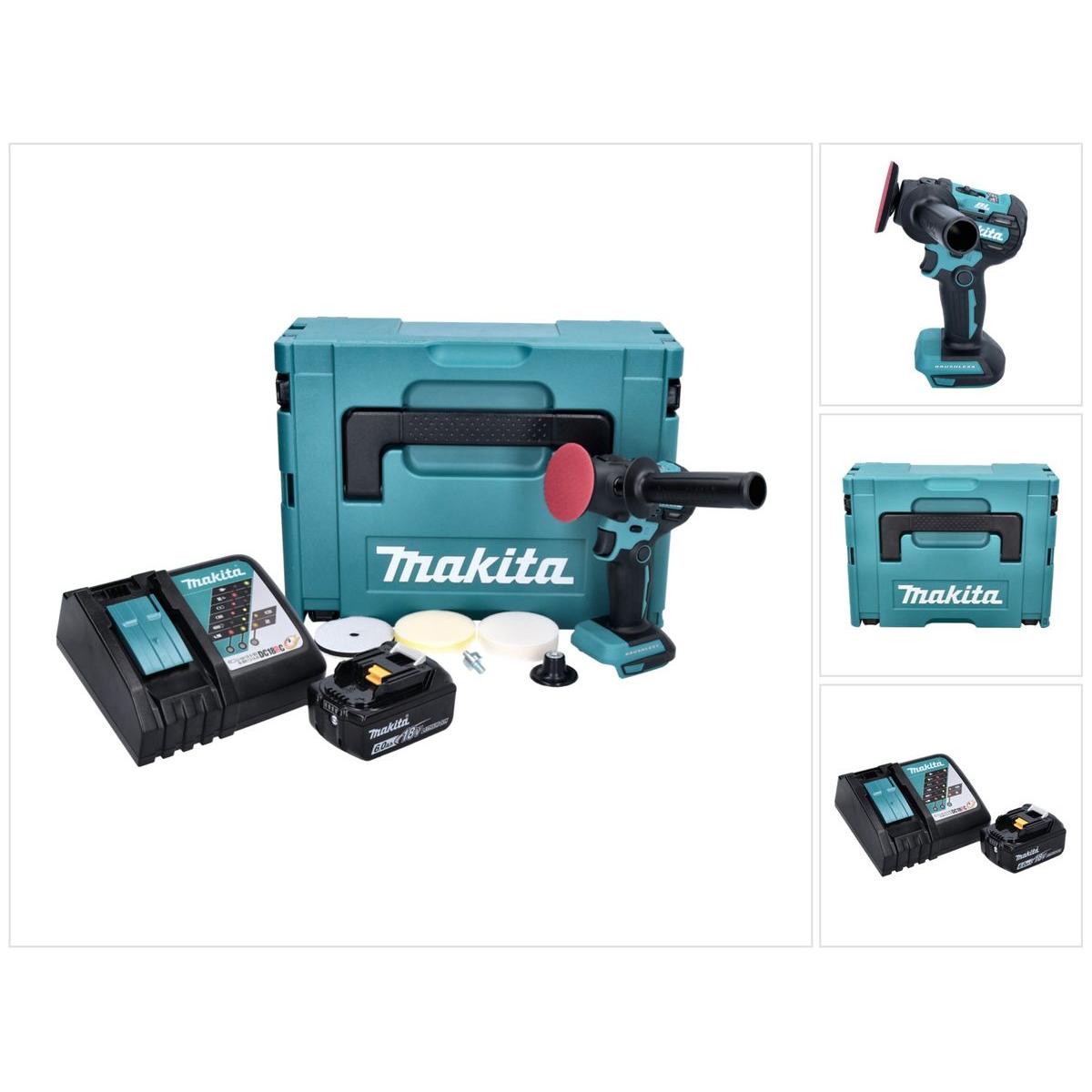 Makita, Schleifmaschine + Poliermaschine, DPV 300 RG1J Akku Schleifer Polierer 18 V 50 / 80 mm Brushless + 1x Akku 6,0 A...
