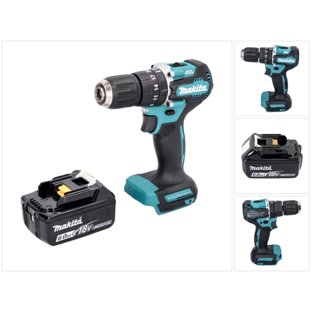 Makita, Bohrmaschine + Akkuschrauber, DHP 487 G1 Akku Schlagbohrschrauber 18 V 40 Nm Brushless + 1x Akku 6,0 Ah - ohne L...