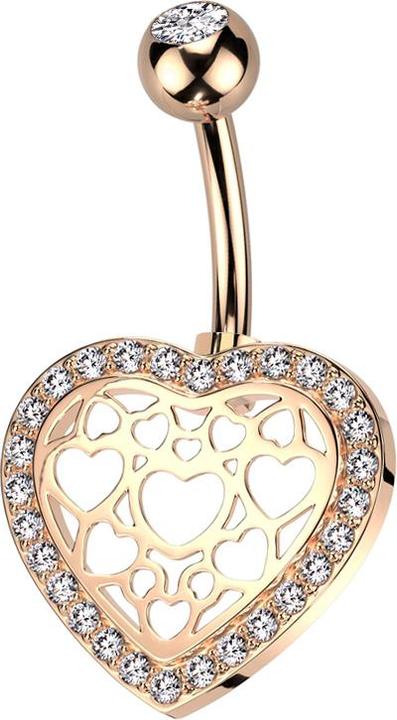 Immagine prodotto Star Piercing Banana oro rosa con sfera in cristallo oro rosa argento e cuore bordato di cristalli argento (Ottone, Acciaio chirurgico 316L)