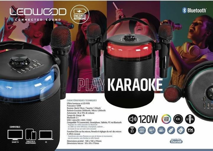 Produktbild Ledwood Bluetooth Karaoke Lautsprecher 120W LED (3 h)