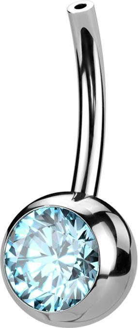Produktbild Star Piercing Threadless Bananen-Stab silber mit Kugel Kristall aqua (Titan G23, ohne Messing)