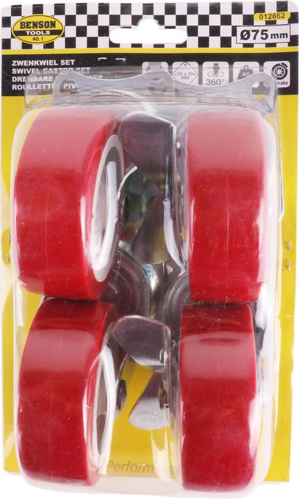 Immagine prodotto Benson Set ruote piroettanti 4x75mm rosse, 2x con freno