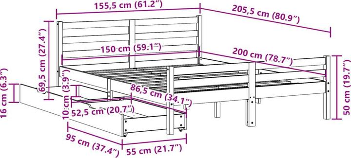 Produktbild vidaXL Bettrahmen (150 x 200 cm)