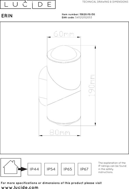 Image du produit Lucide ERIN LED Wandstrahler 2-fach 5W IP65 Warmweiss Modern Schwarz 15820/10/30 (500 lm, IP65)
