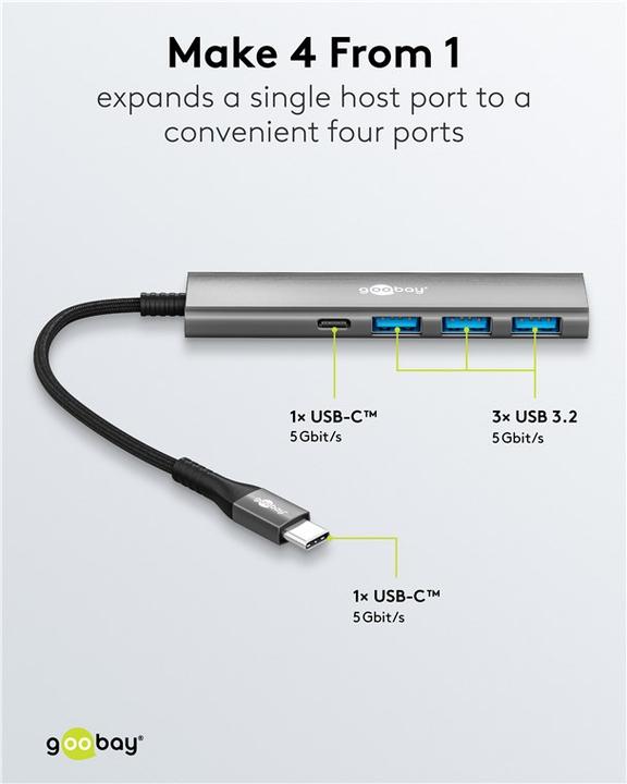 Productafbeelding Goobay Slim 4-Port USB-Hub, USB-C auf USB-C/USB-A, 5 Gbit/s (USB-C, 4 ports)