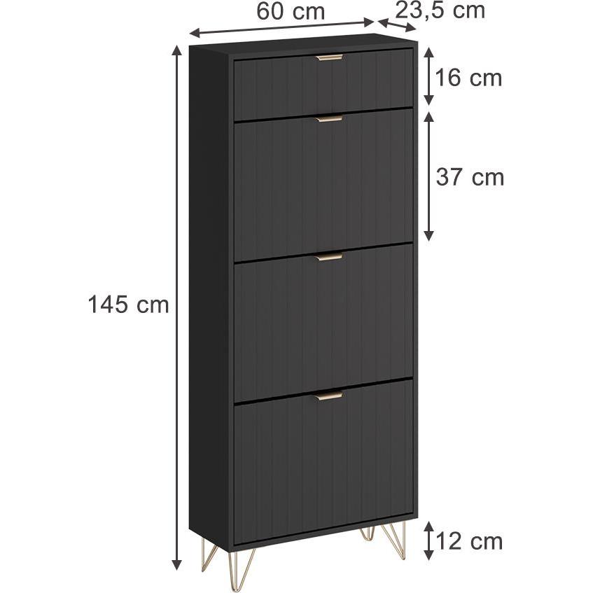 Thumbnail - Vichy, Schuhschrank, Schuhschrank Helge, Schwarz, 60 x 145 cm 3 Fächer