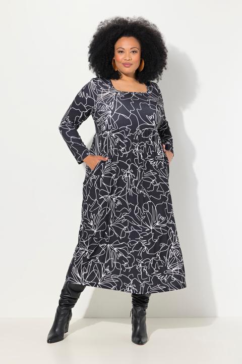 Produktbild Ulla Popken Jerseykleid, A-Linie, Carree-Ausschnitt, Langarm, Taschen (60)