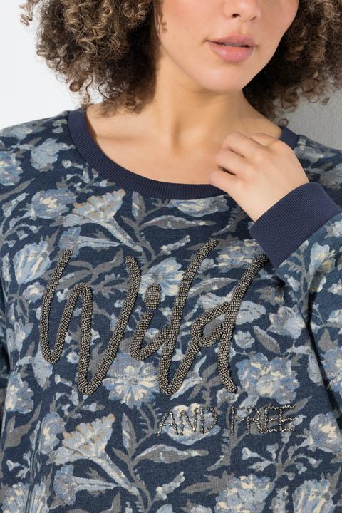 Image du produit Ulla Popken Sweat-shirt col rond et manches longues, message avec perles (62)
