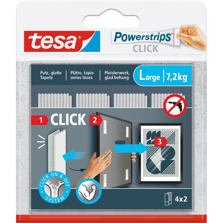 Image du produit tesa Powerstrips CLICK - Pastilles adhésives - Accrocher des images sans percer - Large 7,2kg - 4 x 2