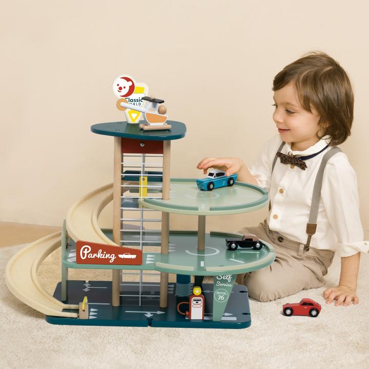 Actual product image Classic World Vintage wooden garage with cars