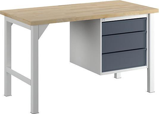 MBA-System Kastenwerkbank, B 1500mm, 3 Schubladen 1x125 / 2x175 mm, lichtgrau/anthrazitgrau (150 cm, 75 cm)