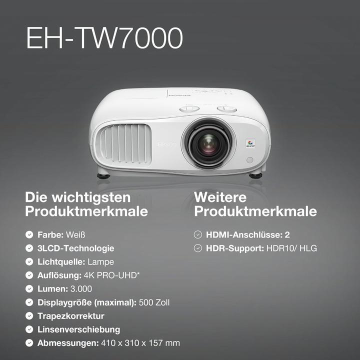 Image du produit Epson EH-TW7000 (4K, 3000 lm, 1.32 - 2.15:1)