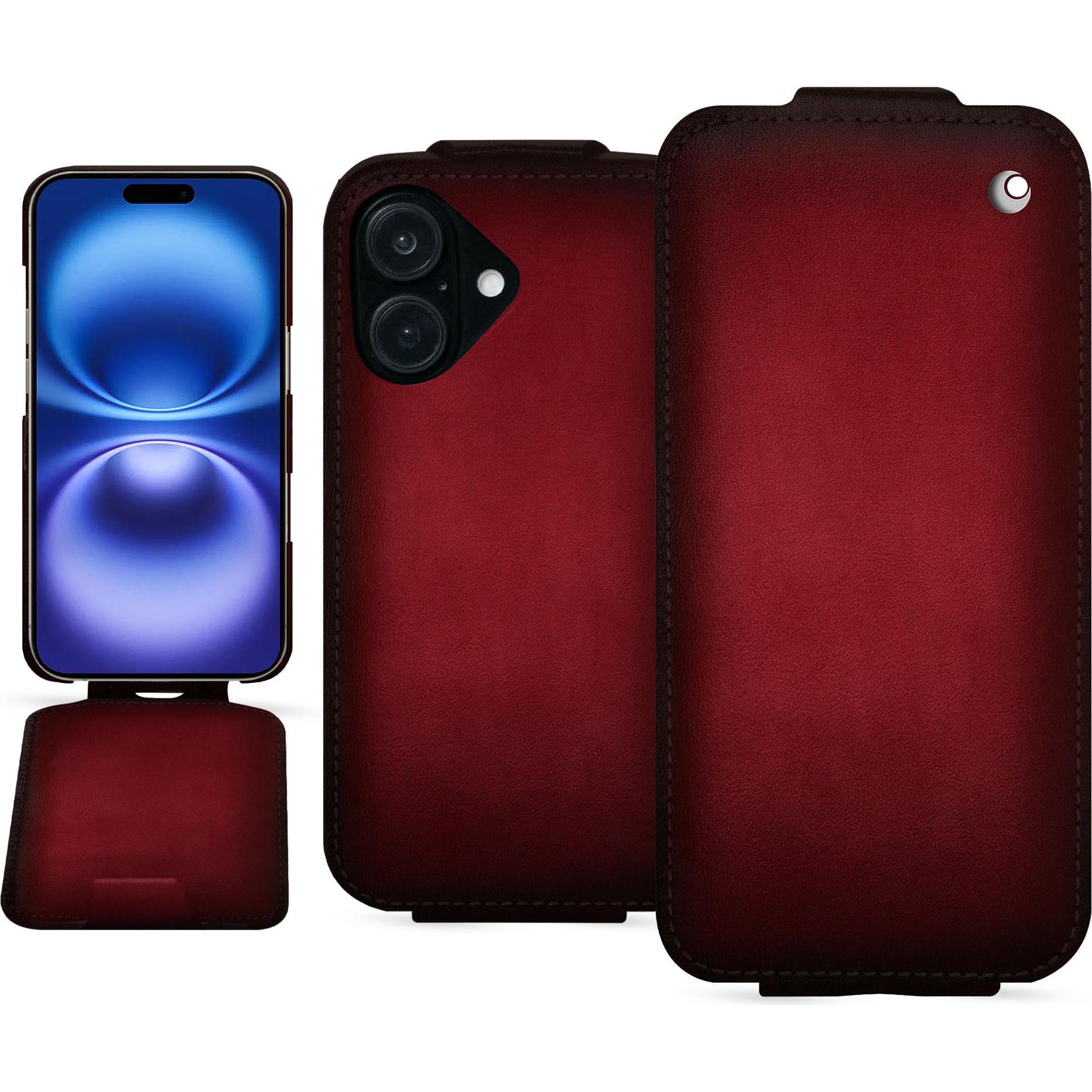 Noreve Lederschutzhülle vertikal (Apple iPhone 16), Smartphone Hülle, Rot