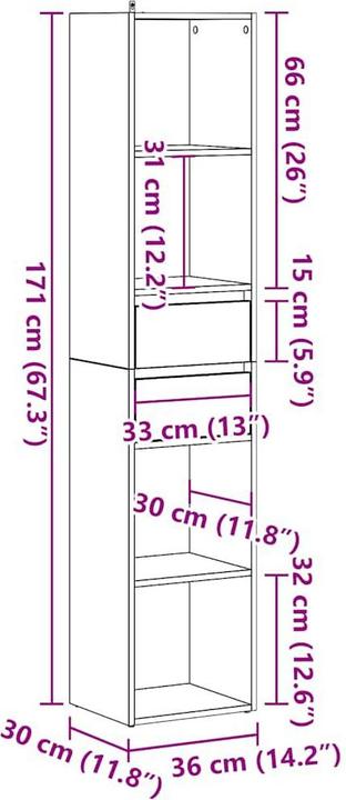 Actual product image vidaXL Bücherregal Artisan-Eiche 36x30x171 cm Holzwerkstoff Bücherschrank (36 x 30 x 171 cm)