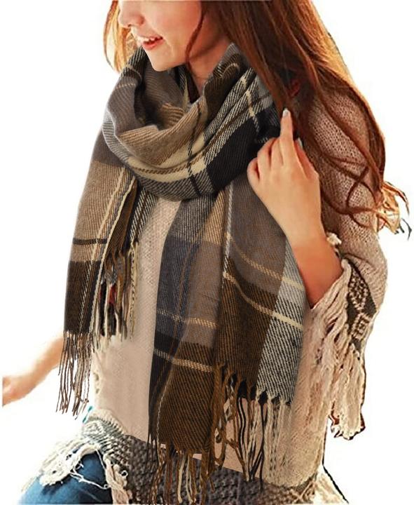 Immagine prodotto Only-Bags.Store Sciarpa triangolare a quadri, sciarpa pashmina, sciarpa morbida con nappe, sciarpa a portafoglio