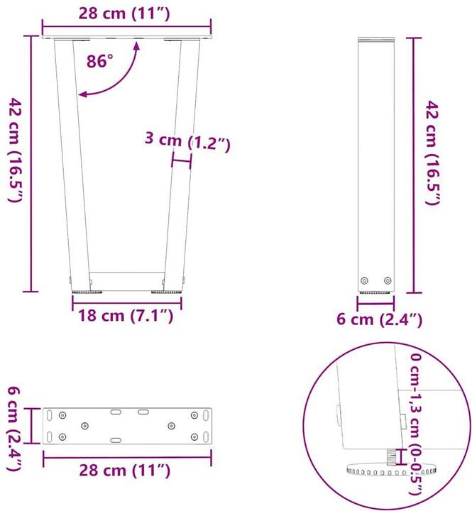 Produktbild vidaXL Couchtischbein
