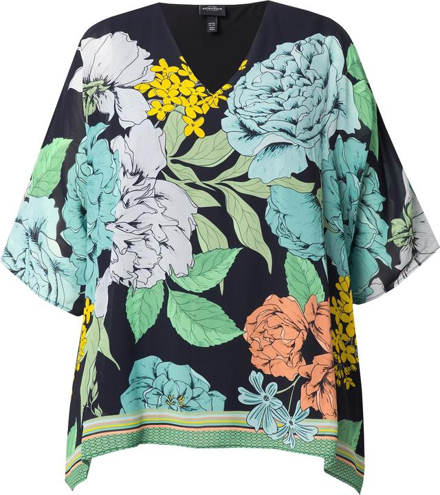 Actual product image Ulla Popken Layered Short Sleeve Floral Chiffon Blouse (54)