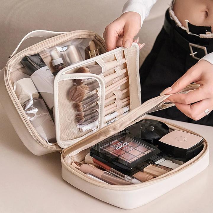 Actual product image Only-Bags.Store Multi-layer square cosmetic bag Waterproof PU travel make-up case