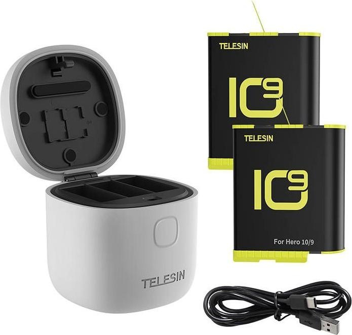 Telesin 3-slot waterproof charger Allin box for GoPro Hero 9 / Hero 10 + 2 batteries (GP-BTR-905-GY- (Hero 10, GoPro Hero 9)