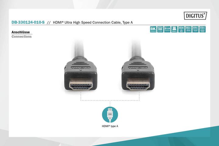 Productafbeelding Digitus HDMI Ultra Hoge Snelheid Verbindingskabel, Type A St/St (1 m, HDMI, 2.1)