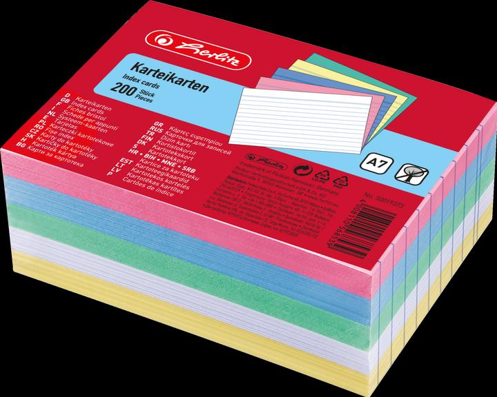 Produktbild Herlitz Karteikarten, DIN A7, liniert, farbig sortiert aus Papier, 170 g/qm, holzfrei, Linienfarbe: blau (A7, 175 g/m², 200 x)