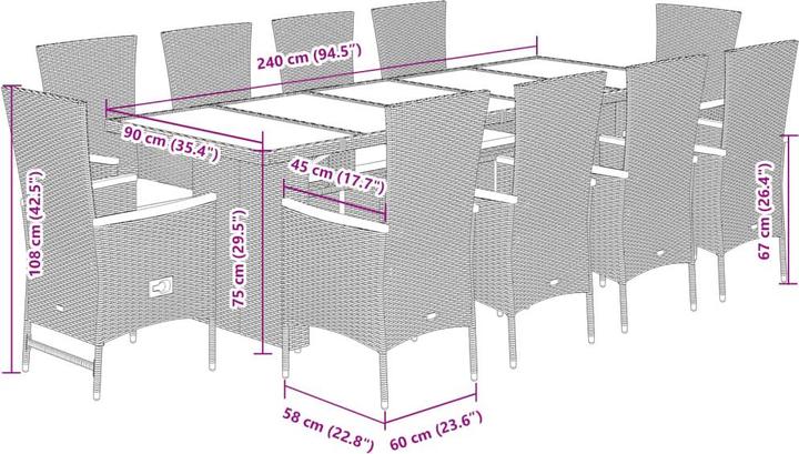 Produktbild vidaXL Garten Essgruppe (240 x 90 x 75 cm)