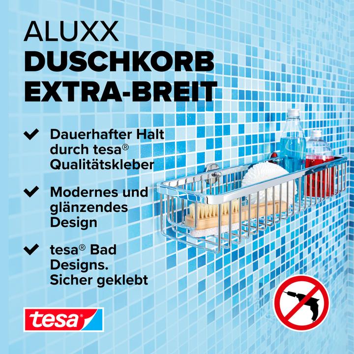 Actual product image tesa ALUXX shower basket incl. adhesive solution without drilling (9.5 x 13.5 x 46.5 cm)