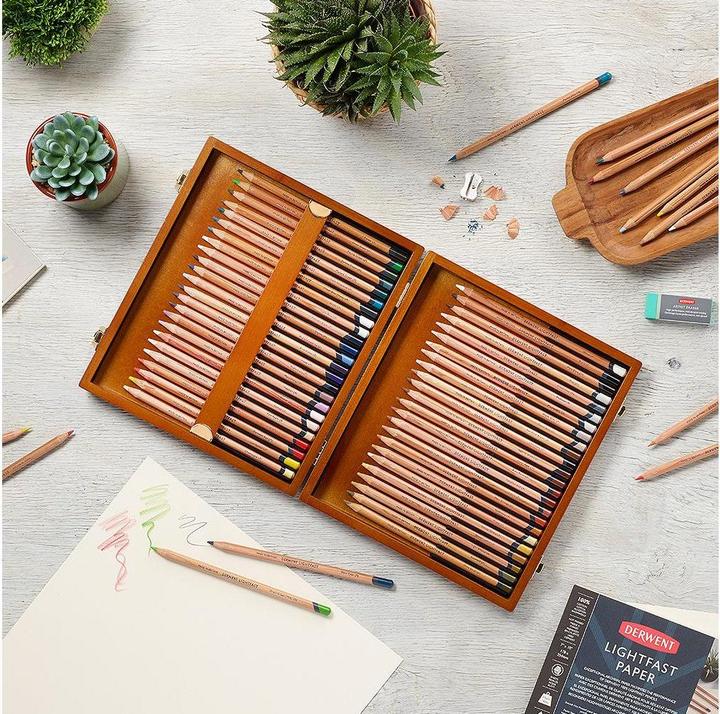 Actual product image Derwent Lighfast coloured pencils gift set in wooden box, 48 pieces (48 x)