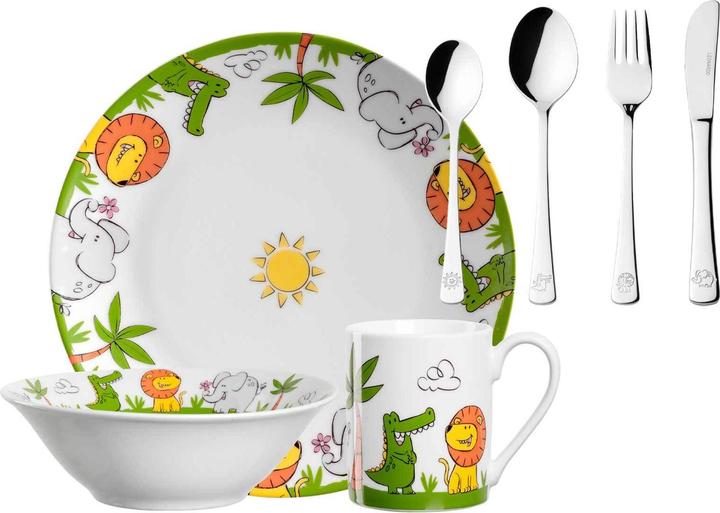 Produktbild Leonardo Kindergeschirr mit Besteck Krokodil / Elefant / Löwe Bambini