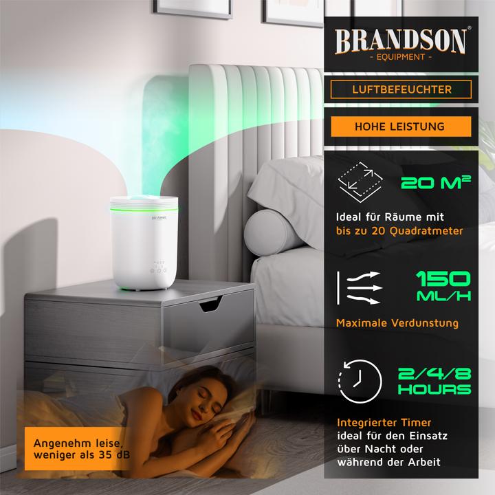 Produktbild Brandson Luftbefeuchter Aroma Diffuser 2,2L, RGB Stimmungslicht, 3 Nebelstufen, leise, Fernbedienung, Timer