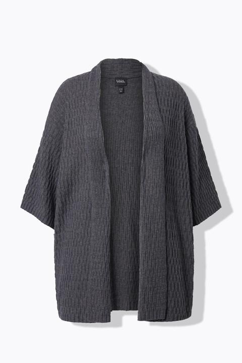 Produktbild Ulla Popken Strickjacke, Strukturstrick, Oversized, V-Ausschnitt, 3/4-Arm (60)