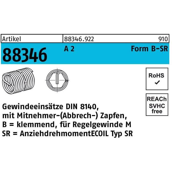Amecoil, Gewindeschneider + Gewindebohrer, Gewindeeinsatz R 88346 Form B-SR BM 6 x 9 A 2