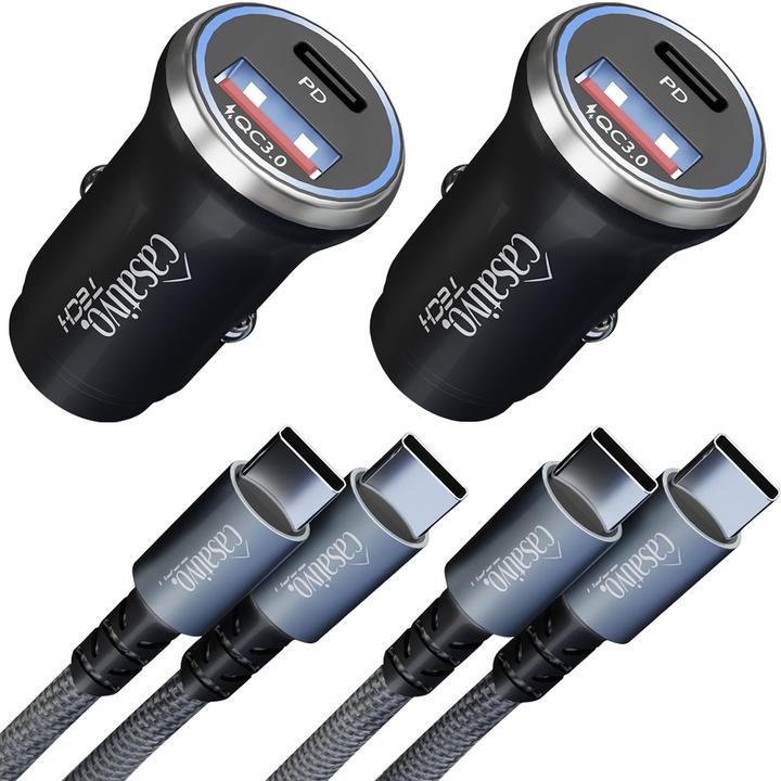 Image du produit Casativo 2er-Set Kfz-USB-Netzteil, (54 Watt) inkl. Ladekabel, USB-C PD & USB-A QC