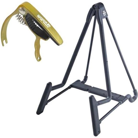 Thumbnail - K&M 17581 Heli Gitarrenständer mit Kapodaster Gold (E-Gitarre), Instrumentenständer + Halter, Gold