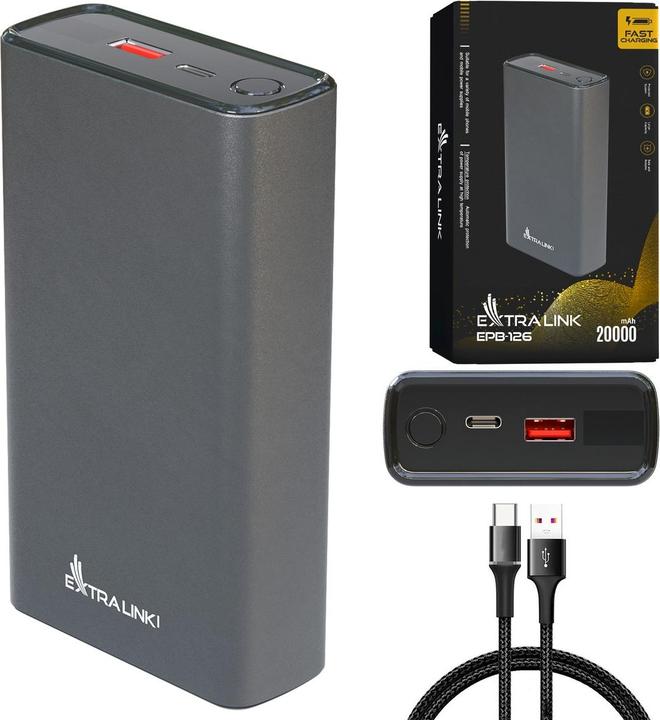 Actual product image Extralink EPB-126 20000mAh Srebrny | Powerbank | Power bank, 45W PD, USB-C (20000 mAh, 45 W, 74 Wh)