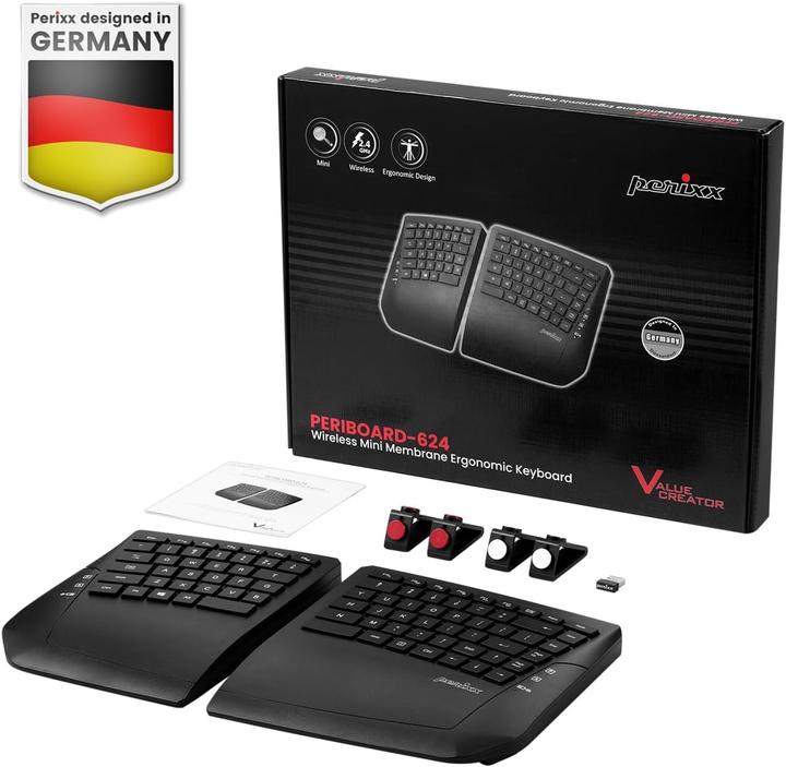 Produktbild Perixx Wireless Ergonomic Split Compact DE Black Keyboard (DE, Kabellos)