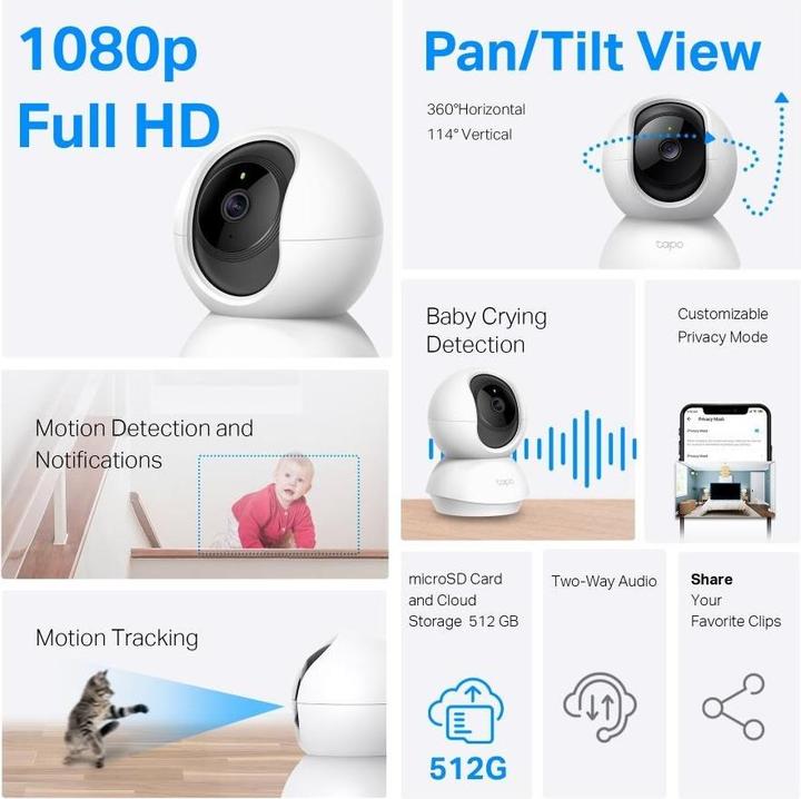 Image du produit TP-Link Caméra Wi-Fi de sécurité domestique Tapo C200C Pan/Tilt (1920 x 1080 Pixels)